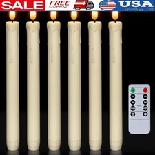 Lifelike Flameless Taper Candles Remote Timer Dimmer LED 3D Flame Decor 6pcs New