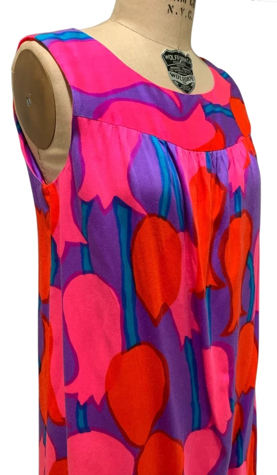MAKAMAE O HAWAII Vintage 70s Women's A-line Sleeveless Dress - Sz M/L Pop Tulips - Image 4 of 4