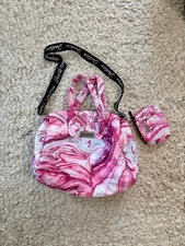 Girl’s Justice Pink White Marble Print Puffer stye tote Bag One Size