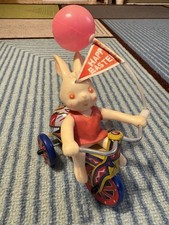 Vintage Mechanical Bunny Tricycle Easter Wind-up Toy Made in Korea Rare Works 