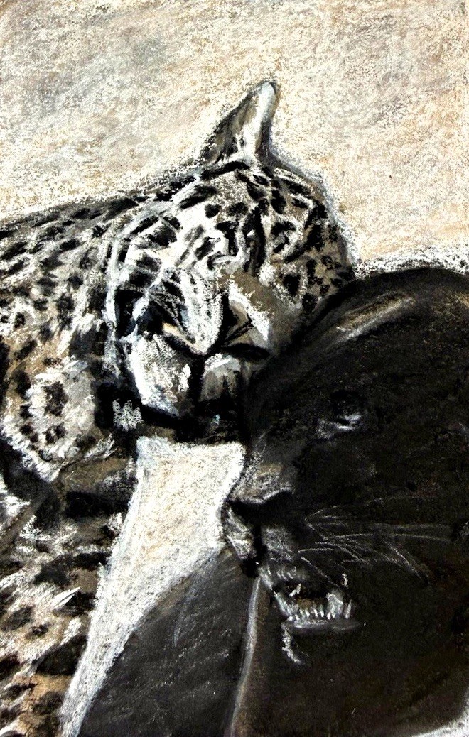 ACEO Original Leopard Panther Painting Big Cat Black White Wildlife Art Card