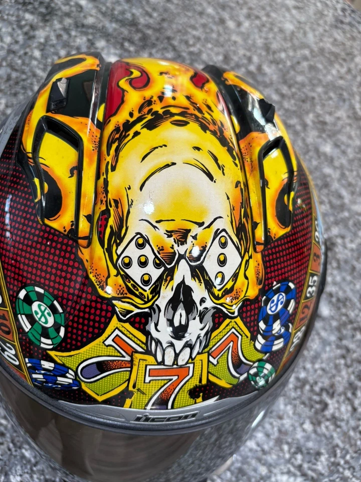 Icon Alliance Lucky Lid/Capacete de Rosto Completo/Viseira Espelhada/Grim Reaper/Tamanho XL - Imagem 3 de 4