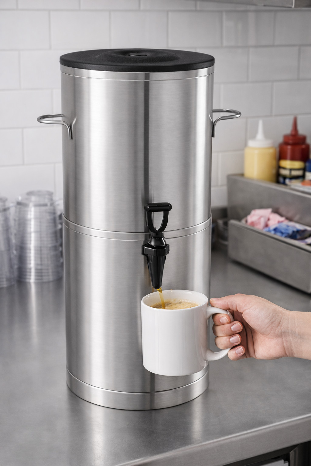5 Gallon Round Stainless Steel Iced Tea Dispenser - Commercial Beverage Server