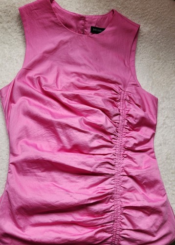 DECJUBA sz S 10 Miranda Gathered Midi DRESS Pink Ruched Pencil COTTON #C7 - Picture 11 of 20