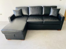 HABITAT REAGAN LEFT HAND CORNER CHAISE SOFA BED - BLACK LEATHER 699/7722