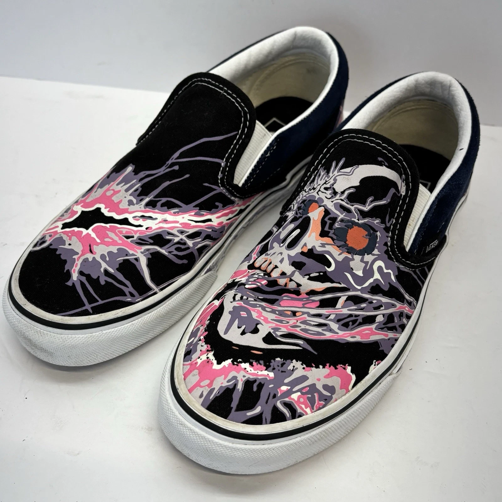 Vans Zap Skull Classic Slip On Glow In Dark Sneakers Shoes Black Men 6/W 7.5