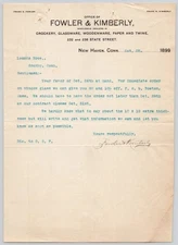 1899 Fowler and Kimberly Crockery Glassware Paper Twine New Haven CT Letterhead