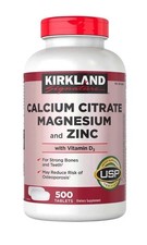 New Kirkland Calcium Citrate, Magnesium, Zinc, 500 Tablets - Immune, Bone Health