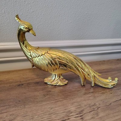 Vtg Syroco Free Standing Mid-Century Hollywood Regency Gold Peacock 11 