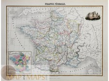 Feudal France antique map France Féodale by Migeon 1884