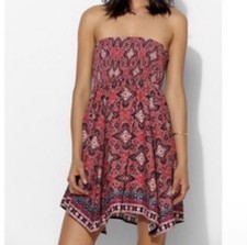 NWT Staring at Stars Mini Dress Pink S Smocked Boho Strapless Urban Outfitters