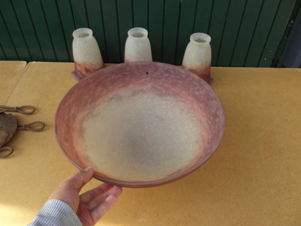 ancien lustre art nouveau Muller fréres Lunéville de ginkgo biloba à restaurer - Photo 3/4