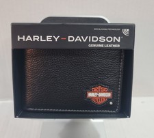 Harley Davidson Bar Shield Logo Genuine Leather RFID Bifold Wallet Black NEW