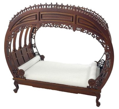 Puppenhaus mittel Nussbaum viktorianisch Chippendale Doppelbett JBM 1:12 Möbel