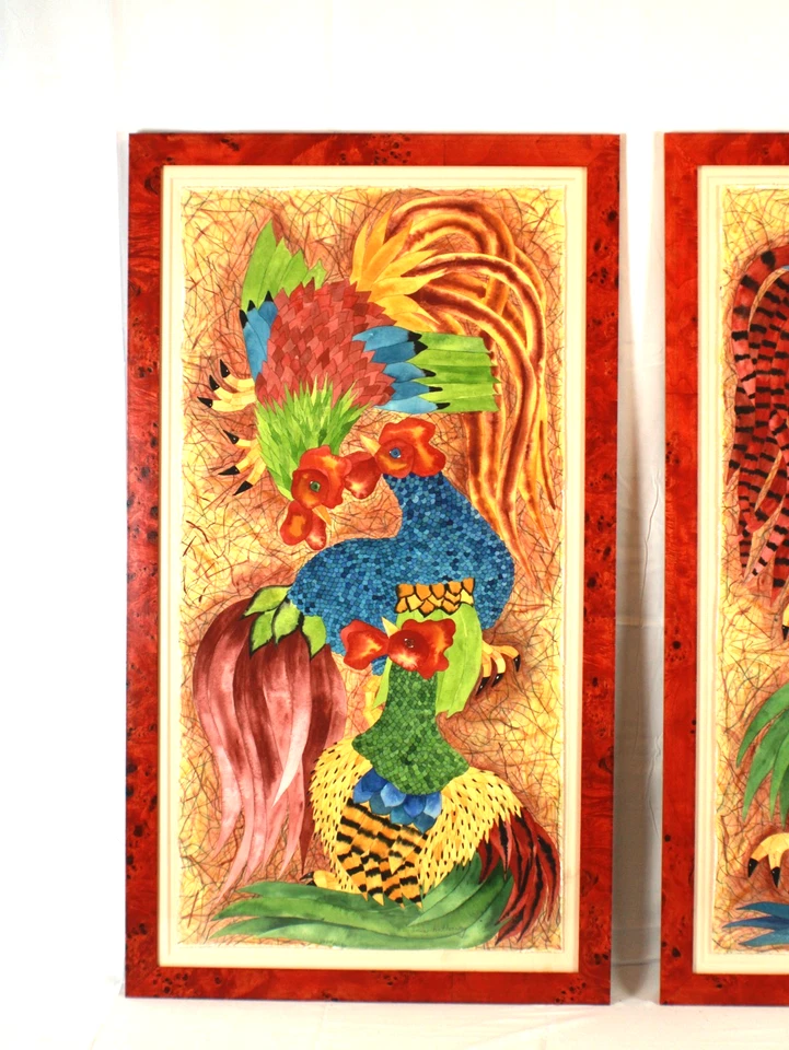 Roosters Mid Century Bold Colorful Watercolor Paintings Signed Anne Hathaway - Image 4 of 4