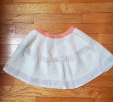 Vintage 70s Handmade Girls Large White/Peach Crochet Knit Yarn Skirt Waist 20"