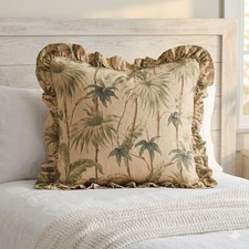 Vintage Ralph Lauren Euro Sham Belmont Oaks Palm Ruffled Tan Green Cotton 29x32