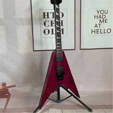 Purple King V Electric Guitar Flame Maple Top Active Pickups Floyd Rose Bridge