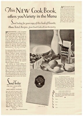 1927 Minute Tapioca Vintage Print Ad New Cookbook Offers You Variety In Menu