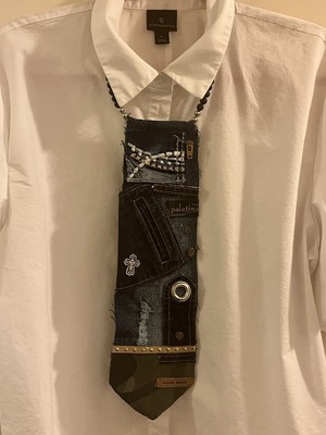 Upcycled Handmade Denim Jeans Necktie Statement Necklace Wearable Art