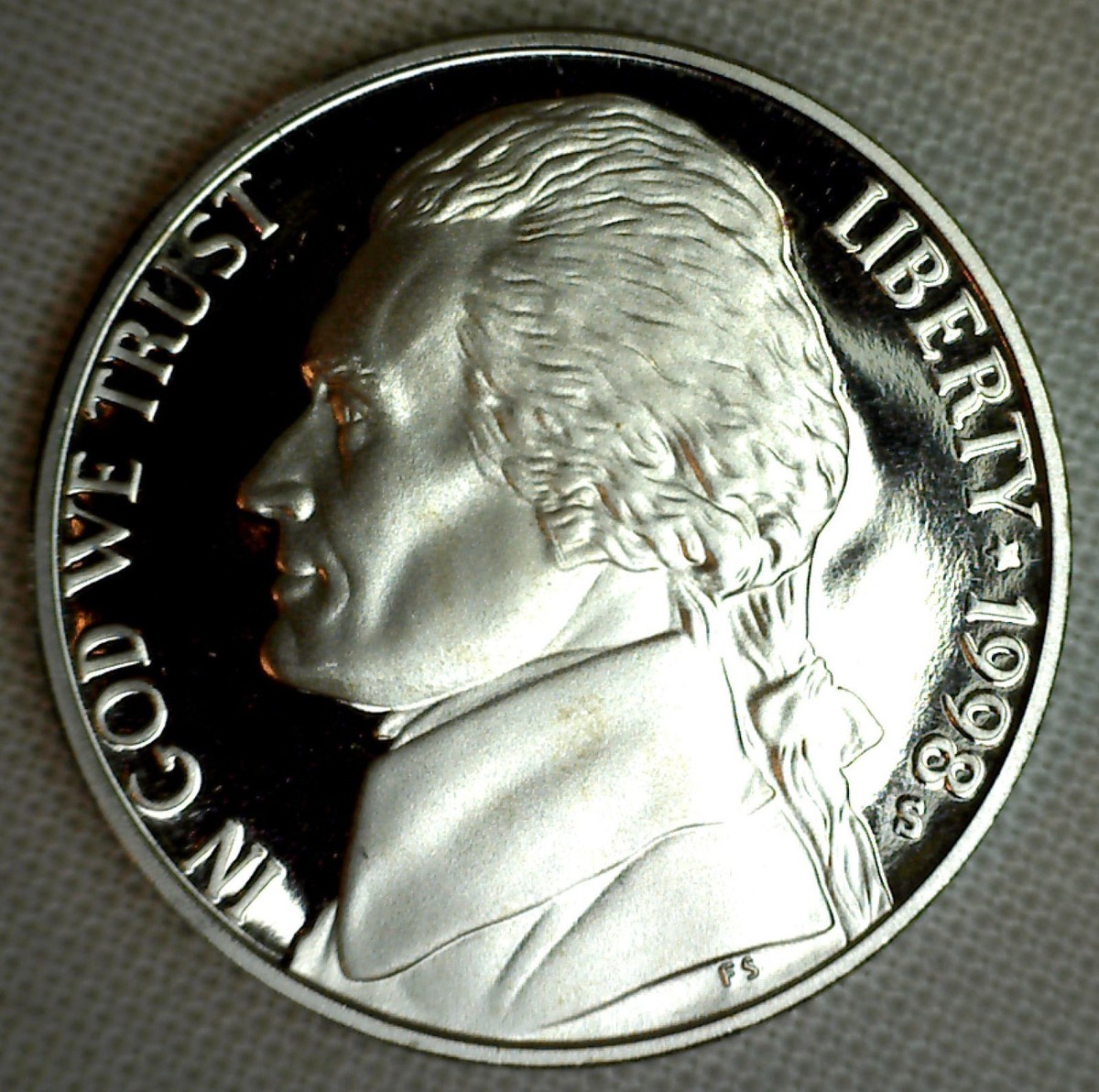 1998 S Jefferson Proof Nickel 5c Five Cent Coin from US Mint Proof