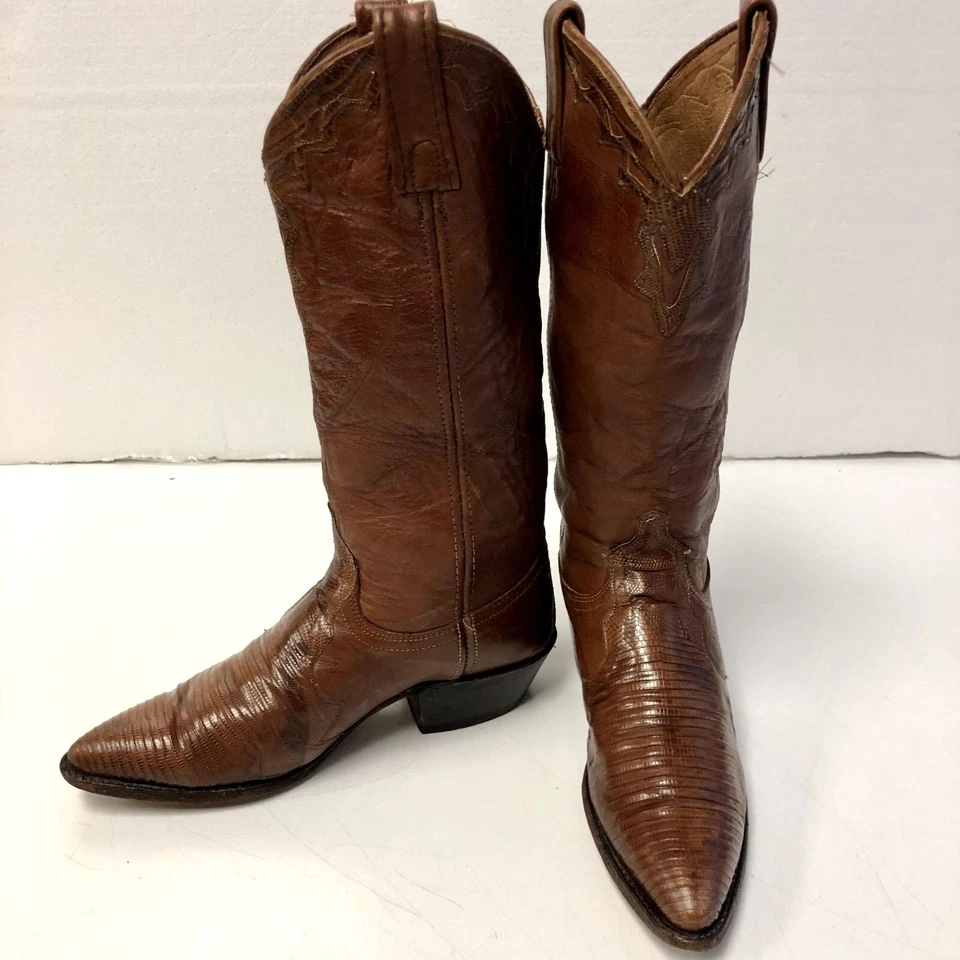 Vtg Dan Post Brown LIZARD SKIN Cowboy Western Iguana EXOTIC Leather Boots 6 M - Image 4 of 4