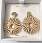 粉红色亚麻奶油色米色耳环 