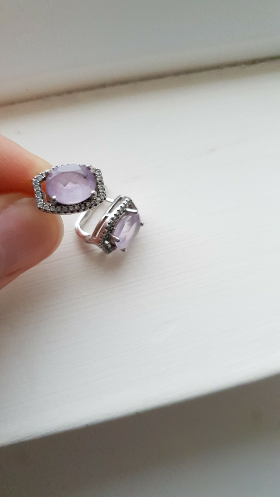 Solid Silver Amethyst Halo Earrings - image 4