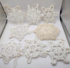 8 Vintage Hand Made Crocheted Snowflake Christmas Holiday Tree Ornaments