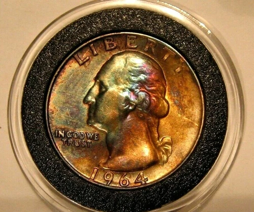 1964 WASHINGTON SILVER QUARTER UNCIRCULATED AND TONED ( GREAT GIFT ) A-901