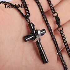 Black Stainless Steel Jesus Christ Cross Pendant Necklace Curb Link Unique Charm