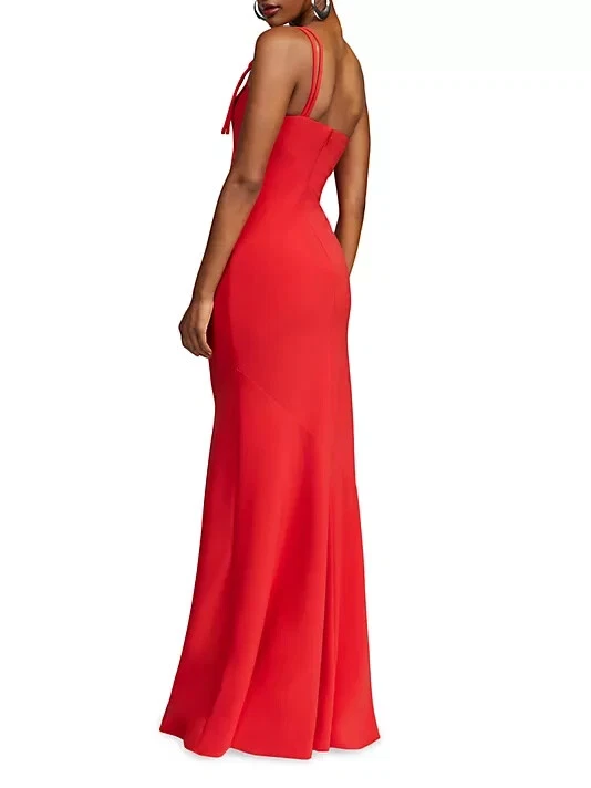 Vestido Halston Rojo Llama Sybil Volantes Dobladillo Un Hombro Talla 14 $595 Foto 3 de 4