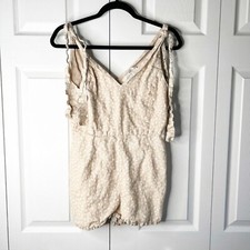 Wish Meet You Cream White Printed Tie Shoulder V-Neck Romper Women's Size Small