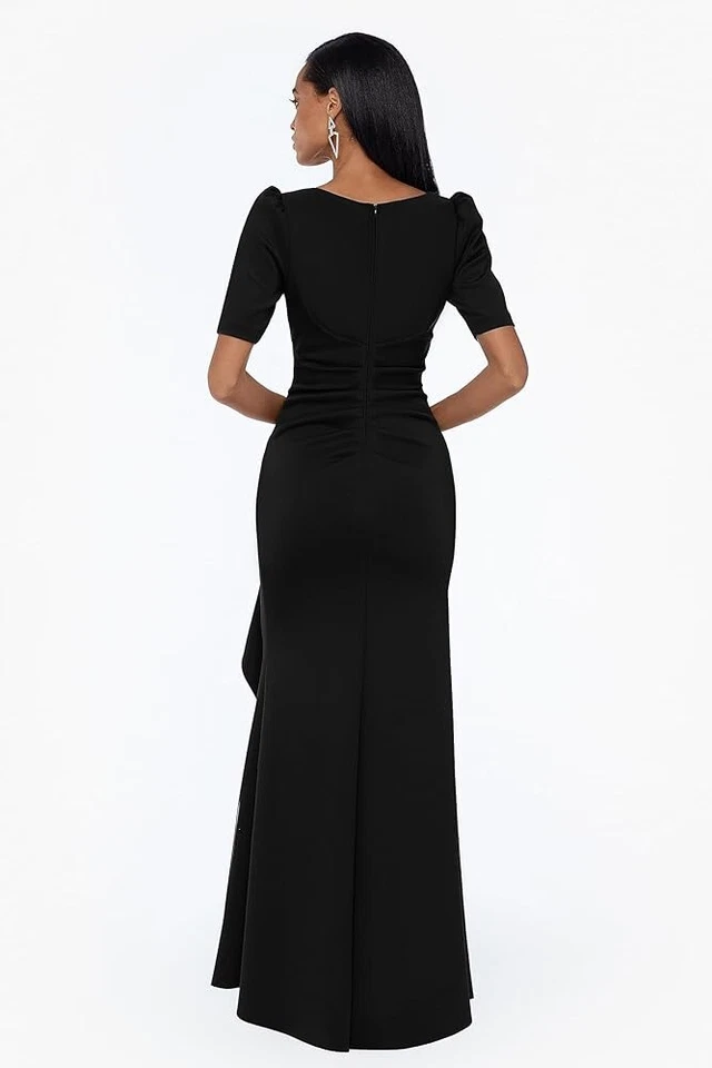 Xscape Black Ruched Scuba Ruffle Short Sleeve Gown Dress Size 16 $218 - Image 2 of 2