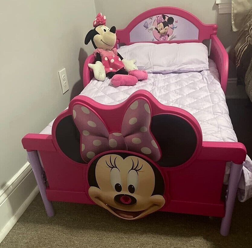 Girls Pink Toddler Bed Minnie Mouse with Safety Rails Kids Bedroom