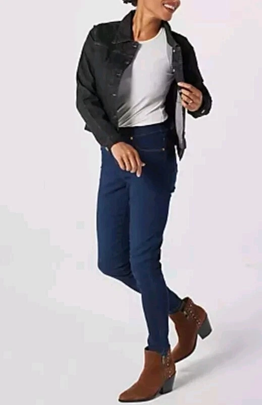 Women With Control Fitted Crop Denim Jacket, Black, Size UK XS - Image 2 of 4