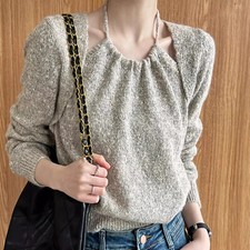 Lady Fake Two-piece Sweater Knitwear Tops Drawstring Lace Up Long Sleeve Fashion