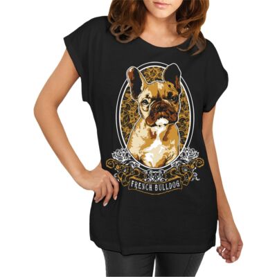 Longshirt Damen weit geschnitten Französische Bulldogge Porträt frenchy bully