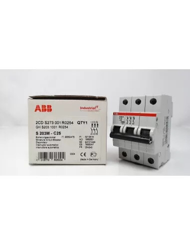 Abb s203 m c25 interruttore magnetotermico 3p 25a 10k c 3 moduli  s550475