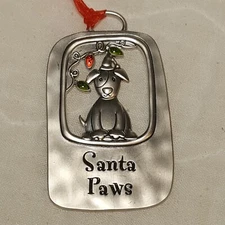 Santa Paws Metal Enamel Puppy Flat Christmas Ornament Beagle Hound 3 x 1.75"