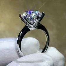 3 Ct Round Lab Created Diamond Solitaire Engagement Ring 14K White Gold Plated
