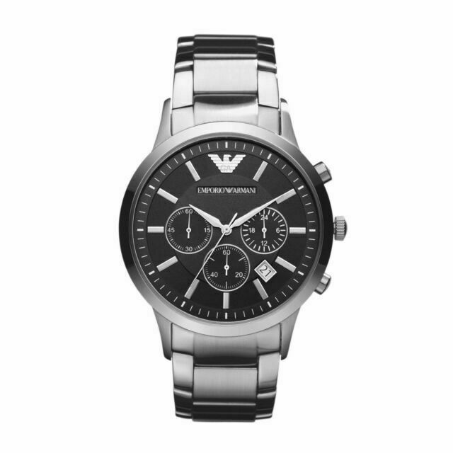 90年代 EMPORIO ARMANI サイズ44 NEW EMPORIO ARMANI AR2434 SILVER/BLACK CHRONOGRAPH STAINLESS STEEL