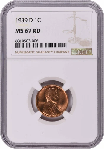 1939-D Lincoln Cent MS67RD NGC