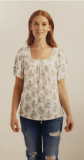 LUCKY BRAND MUJER CUELLO CUADRADO FLORAL TOP (CREMA FLORAL XX-GRANDE) NUEVO CON ETIQUETAS
