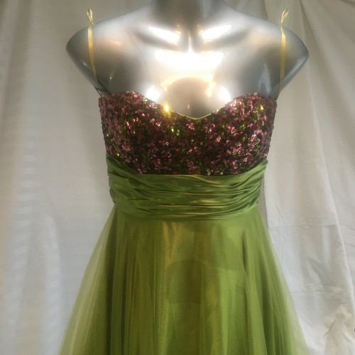 Dancing Queen Dress XS Lime Green PROM GRAD Tulle Sequin Beaded Ball GOWN Pink - Picture 2 of 12