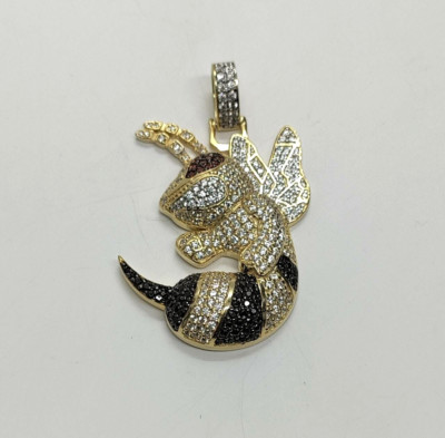 1.20 Ct Round Cut Moissanite ''Fancy Bee'' Charm Pendant 14K Yellow Gold Plated