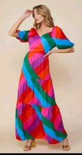 SKIES ARE BLUE- ILIANA MULTICOLOR Tiered Bright Color Maxi Dress Size: Small NWT
