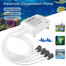 Aquarium Fish Tank Silent Air Pump 4 Air Bubble Disk Stone Hydroponic Oxygen