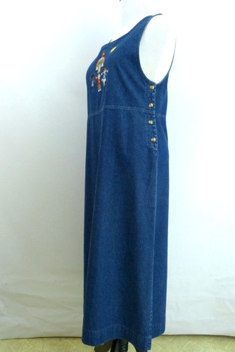 Bechamel Woman's Size M Embroidered Blue Denim Cotton Soccer Mom Long Dress - Picture 4 of 8