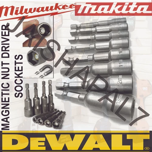 DEWALT IMPACT 8 X MAGNETIC NUT DRIVER 6 7 8 9 10 11 12 13m 1/4"Hex MAKITA DEWALT